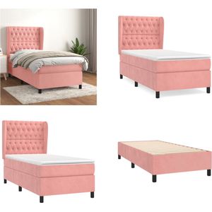 vidaXL Boxspring met matras fluweel roze 100x200 cm - Boxspring - Boxsprings - Bed - Slaapmeubel