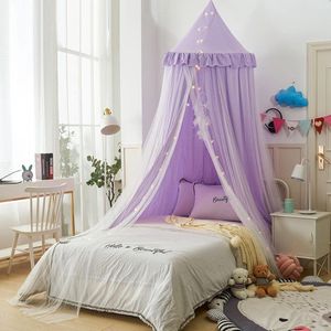 Schattig bedhemel voor kinderen luifel voor meisjes beddengoed meisjeskamer hemelbed speeltent hangende leeshoek luifel huisdecoratie (paars/wit)