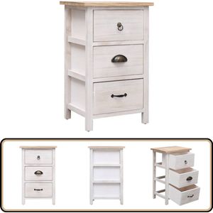 vidaXL Bijzetkast - Wit/Houtkleur - 35x25x57 cm - 3 Lades Ladekast - Bijzetkast - Paulowniahout - Witte Kast - Salontafel