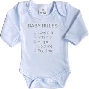 La Petite Couronne Romper Lange Mouw ""Baby rules"" Unisex Katoen Wit/grijs Maat 56