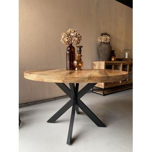 Sfeerwonen en Zo® Ronde tafel met spinpoot - 120 cm - mango hout
