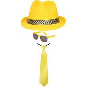 Toppers in concert - Carnaval verkleedset Men in Yellow - hoed/zonnebril/party stropdas - geel - heren/dames - verkleedkleding accessoires