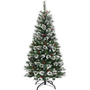 Mara Kunstkerstboom - Rode Bessen - Sneeuw - Denneboom - Metalen standaard - PVC - 210 cm