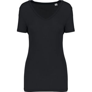 T-shirt Dames M Kariban V-hals Korte mouw Black 100% Lyocell