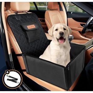 Hondenautostoeltje voor Kleine en Middelgrote Honden Voorstoel & Achterbank, Hondenstoel Auto met Veiligheidsgordel, Opvouwbare Hondendeken, Autostoelhoes, Passagiersstoel, Waterdicht, Scheurvast voor Autobescherming, Zwart