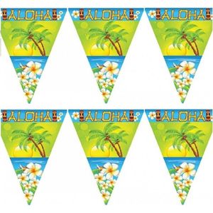 Set van 2x stuks vlaggenlijnen Hawaii Aloha thema 5 meter - Tropische feestartikelen versieringen