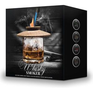 MikaMax Whisky Smoker – Rookapparaat - Complete Set – 4-Delig – Incl. 4 Aroma’s, Aansteker, Schoonmaakborstel en Gaas