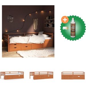 vidaXL Bedframe met lades en kast grenenhout honingbruin 90x200 cm - Bed - Inclusief Houtreiniger en verfrisser