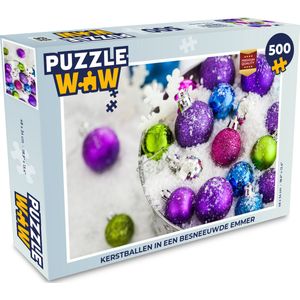 Puzzel Kerstballen in een besneeuwde emmer - Legpuzzel - Puzzel 500 stukjes - Kerst - Cadeau - Kerstcadeau voor mannen, vrouwen en kinderen