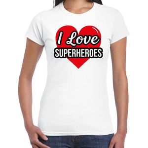 I love superheroes / superhelden verkleed t-shirt wit - dames - Superhelden/ superhelden thema verkleed outfit / kleding S
