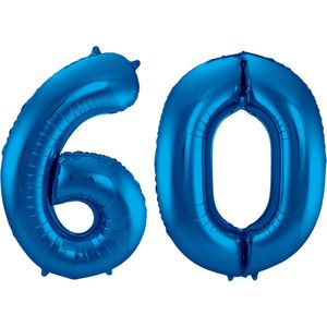 Ballon Cijfer 60 Jaar Blauw Helium Ballonnen Verjaardag Versiering Cijfer Ballon Feest Versiering Met Rietje - 86Cm