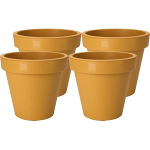Pro Garden Plantenpot/bloempot Botanic - 4x - buiten - kunststof - okergeel - Dia 25 cm - rond