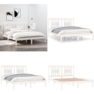 vidaXL Bedframe massief grenenhout wit 140x200 cm - Bedframe - Bedframes - Tweepersoonsbed - Bed