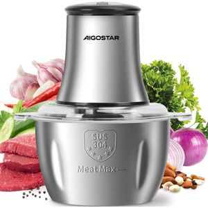 Aigostar Flor 30H91 - Electrische Hakmolen - Food Chopper - 1,8L - 2 Snelheden - Foodprocessor Met RVS Kom - 500W