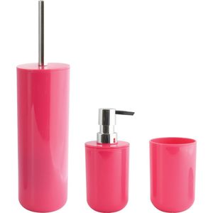 MSV Badkameraccessoire Moods - toiletborstel in houder - beker - zeeppompje - fuchsia roze - kunststof