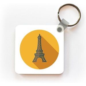 Sleutelhanger - Uitdeelcadeautjes - De Franse Eiffeltoren als een gele cirkel in een illustratie - Plastic