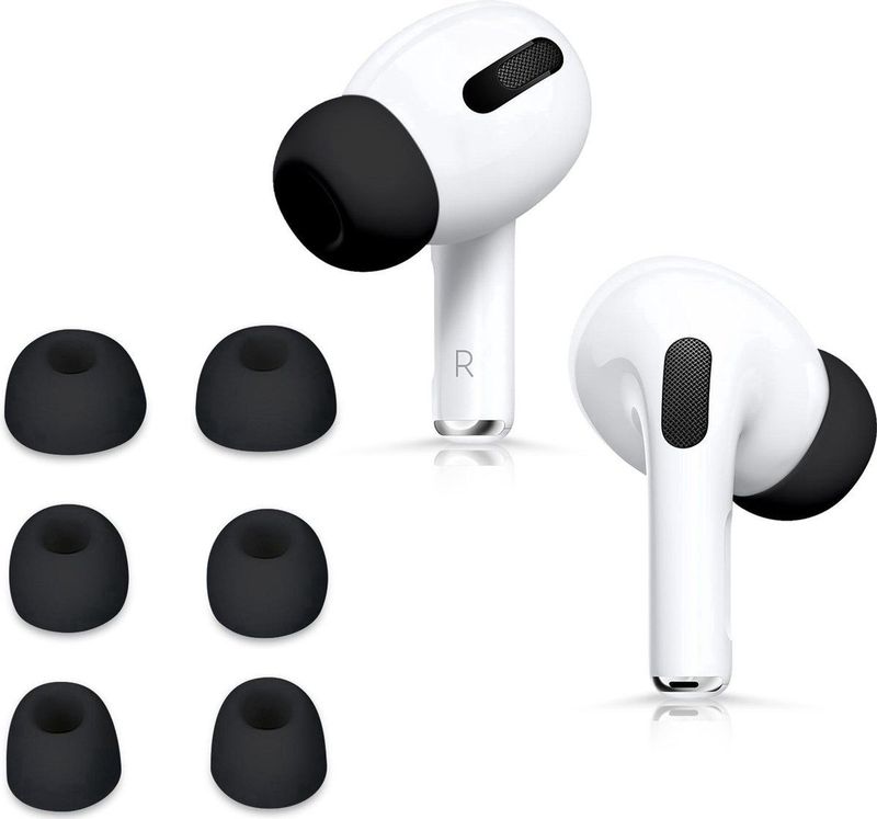 Go Go Gadget - 6x Cover - Geschikt voor voor Apple Airpods Pro 2/Pro 1 - Vervangende Oordopjes - van Siliconen - in Zwart - 3 Maten