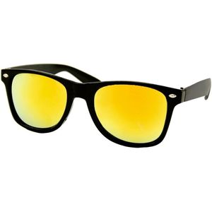Fako Fashion® - Mat Zwarte Zonnebril Met Goudkleurige Spiegelglazen - Heren Zonnebril - Dames Zonnebril - UV400 - Mat Zwart - Spiegel Goud