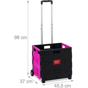 Boodschappentrolley inklapbaar, telescopische handgreep, 2 rubberen wielen, tot 35 kg, shopping trolley, aluminium, ABS, roze