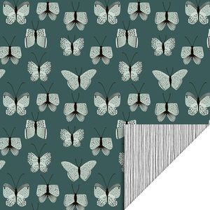 House of Products - Dubbelzijdig Cadeaupapier Inpakpapier - Butterfly Vlinder Groen Blauw - 70x300 cm