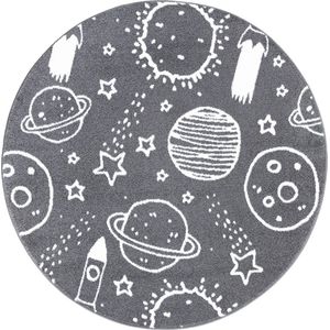 Tapijtenloods Vloerkleed Space Rond Laagpolig Anime Kids Grijs- 120 CM ROND