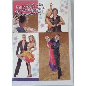 Een stijlvolle en swingende verjaardag! Een leuke kaart voor de echte dansliefhebbers! Een leuke kaart om zo te geven of om bij een cadeau te voegen. Een dubbele wenskaart inclusief envelop en in folie verpakt.
