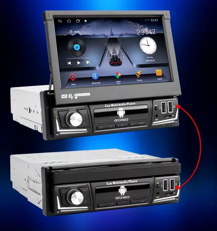 7 inch Android Klapscherm | 1 GB & 16 GB | Universeel 1din autoradio | enkeldin radio scherm | Met iso stekker | Universele 1 din 7'' scherm | Bluetooth, Wifi, enkel din 7 inch |