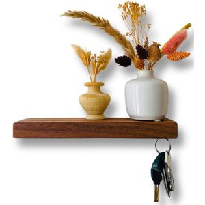 HangKey Plankie X Notenhout - Wandplank Sleutelrekje van Massief Notenhout - Sleutelkastje voor Binnen - Houten Sleutelhouder en Organizer - 24,5 x 7 x 2,4 cm