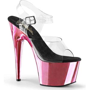 Pleaser - ADORE-708 Sandaal met enkelband, Paaldans schoenen - Paaldans schoenen - 38 Shoes - Zwart/Roze