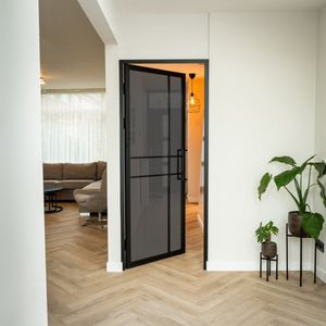 Stalen binnendeur Rook Glas 6 vlaks incl. kozijn - 201,5 x 78,3 - Rechtsdraaiend
