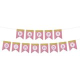 Funny Fashion Happy Birthday thema feestslinger - verjaardag - roze/goud - 300 cm - papier