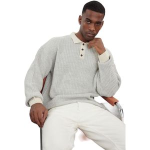 Trendyol Stone Casual Regular Polo Neck Getextureerde Breiwerk Trui Tmnaw25Kz00007