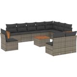 vidaXL - 11-delige - Loungeset - met - kussens - poly - rattan - grijs