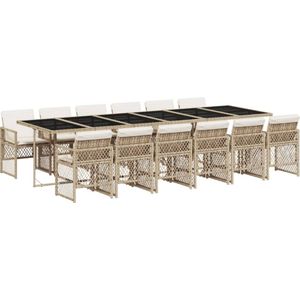 vidaXL Tuinset - 13-delig - Poly Rattan - Beige Tuinsets - Buitendecoratie - Lounge Set - Eetkamerset - Ratan Meubel