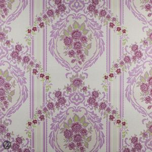 Dutch Wallcoverings Schuimvinylbehang ornament - roze/wit