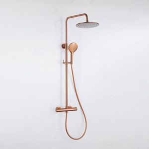 Fortifura Calvi Regendoucheset - thermostatisch - 30cm hoofddouche - gladde slang - ronde handdouche - Geborsteld koper PVD (Koper)