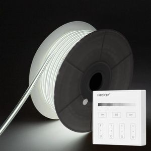 COB LED Strip - Koud Wit 6500K - 5 Meter in één rol(1x 5meter) - 800Lumen per meter - 220V - Waterdicht(IP65) - Complete Set - Met Mi-Light(MiBoxer) Draadloze Wandbediening Touch (Wit)