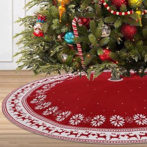 Grote kerstboomrok, 122 cm, rustieke kerstboommat met sneeuwvlokken, rendier, rood, gebreide kerstboomrokken, voor thuis, feest, vakantie, indoor, outdoor decoratie