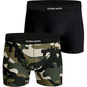 Björn Borg Cotton Stretch boxers - heren boxers normale lengte (2-pack) - zwart en camo print - Maat: S
