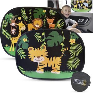Auto Zonneklep - Jungle dieren - 8 zuignappen - Set 2 stuks - 44x36 cm