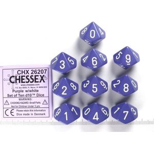 Chessex Opaque Paars/wit D10 Dobbelsteenset (10 stuks)