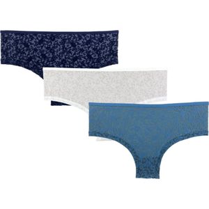 3 stuks Dames Hipster - bloemen- marineblauw-ecru-lichtblauw - Maat 46/48