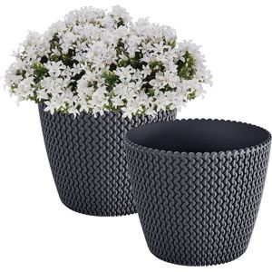 Prosperplast Plantenpot/bloempot Splofy - 2x - antraciet - kunststof - D13 x H11 cm - binnen/buiten - stijlvol