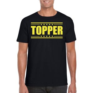 Toppers - Bellatio Decorations Verkleed T-shirt voor heren - topper - zwart - geel glitters - feestkleding L
