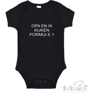 Soft Touch Romper ""ssssstt... Opa en ik kijken Formule 1"" Unisex Katoen Zwart/wit Maat 62/68