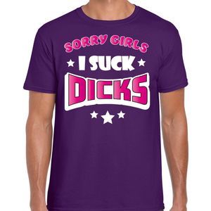 Bellatio Decorations Gay Pride T-shirt voor heren - sorry girls i suck dicks - paars/roze - LHBTI XL