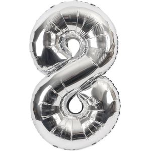 Festivz Zilvere Cijfer Ballon 8 - Zilver – 81 CM - Decoratie – Feestversiering – Silver - Verjaardag - Bruiloft - Feest