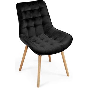 Miadomodo Eetkamerstoelen - Velvet - Fluweel - Houten Poten - Gewatteerd - Set van 6 - Zwart