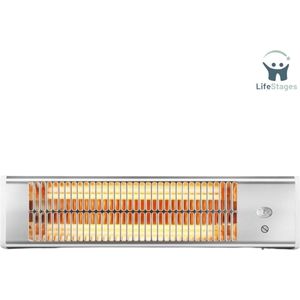 LifeStages - Badkamerkachel - Infrarood Warmtestraler - 2 Warmtestanden tot 1.200 Watt - 2 Kwartselementen - Spatwaterdicht - Beschermklasse - Zilver en Wit