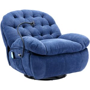 360° draaibare stoel, stoffen massagestoel, relaxfauteuil met verwarmde telefoonhouder, relaxfauteuil met gewatteerde armleuningen en rugleuning, zachte woonkamerstoel, home cinema loungestoel